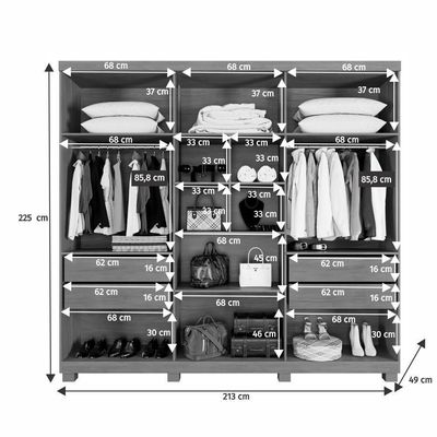 Guarda Roupa Lisboa 6 Portas Ripado 4 Gavetas 10 Prateleiras Cinamomo 2 Portas Off