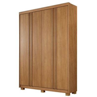 Guarda Roupa Lisboa 4 Portas Ripado 3 Gavetas 8 Prateleiras Cinamomo
