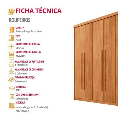 Guarda Roupa Casal Heros 6 Portas E 2 Gavetas Moderna Naturalle
