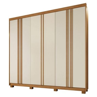 Guarda Roupa Lisboa 6 Portas Ripado 4 Gavetas 10 Prateleiras Cinamomo Off