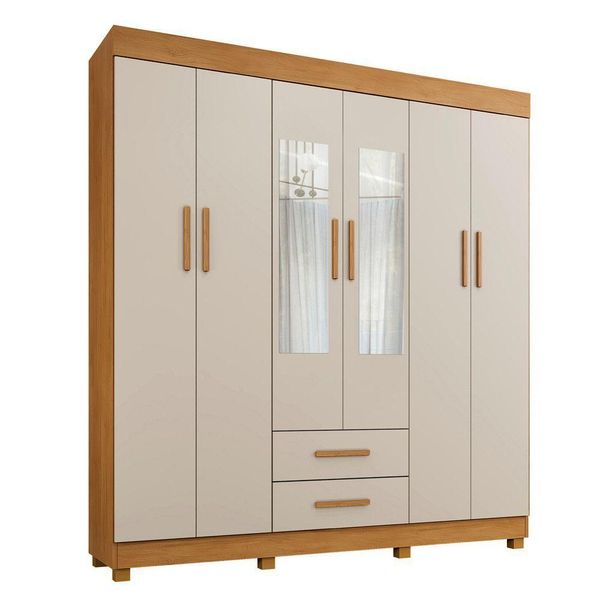 Guarda Roupa Leblon 6 Portas 2 Gavetas 7 Prateleiras Cinamomo Off