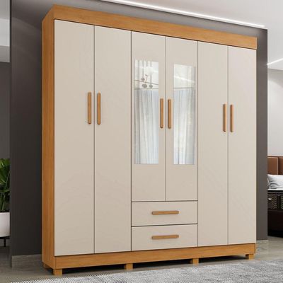 Guarda Roupa Leblon 6 Portas 2 Gavetas 7 Prateleiras Cinamomo Off