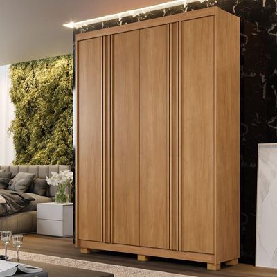 Guarda Roupa Porto 4 Portas Ripado 3 Gavetas 8 Prateleiras Cinamomo