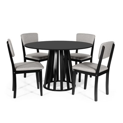 Mesa De Jantar Redonda Gabi Preta 4 Cadeiras Estofadas