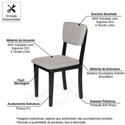 Mesa De Jantar Redonda Gabi Preta 4 Cadeiras Estofadas