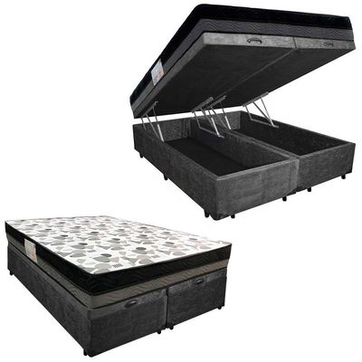Cama Box Baú Casal Suede Bipartido + Colchão Ortobom Iso Dupla Face 60x138x188 preto