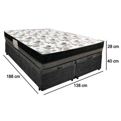 Cama Box Baú Casal Suede Bipartido + Colchão Ortobom Iso Dupla Face 60x138x188 preto
