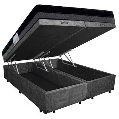 Cama Box Baú Casal Suede Bipartido + Colchão Ortobom Iso Dupla Face 60x138x188 preto