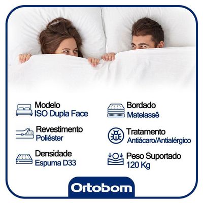 Cama Box Baú Casal Suede Bipartido + Colchão Ortobom Iso Dupla Face 60x138x188 preto