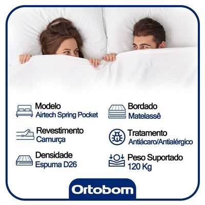 Cama Box Baú Queen Suede Bipartido + Colchão Ortobom Airtech Molas Ensacadas 65x158x198 Bege