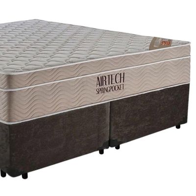 Cama Box Casal Suede Bipartido + Colchão Ortobom Airtech Molas Ensacadas 65x138x188 Cor:marrom