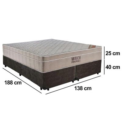 Cama Box Casal Suede Bipartido + Colchão Ortobom Airtech Molas Ensacadas 65x138x188 Cor:marrom