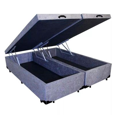 Cama Box Baú Blindado Casal Bipartido Homequeen Suede Cinza 41x138x188