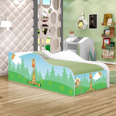 Cama Carro Fun Adesivada Girafa E Coruja Solteiro