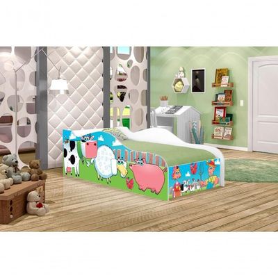 Cama Carro Fun Adesivada Fazendinha E Vaquinha Solteiro