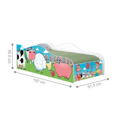 Cama Carro Fun Adesivada Fazendinha E Vaquinha Solteiro