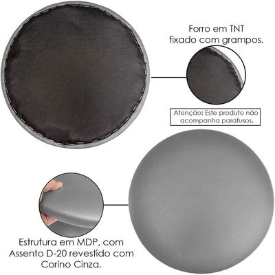 Kit 02 Assentos Redondo Banqueta Cadeira Estofados Poltronas H02 Corino Cinza 30 Cm - Lyam Decor