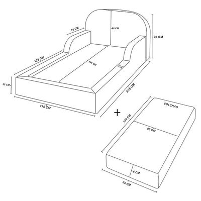 Cama Colchão Montessoriana Infantil Proteção Lateral Balaqui Cinza Grafite