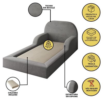 Cama Colchão Montessoriana Infantil Proteção Lateral Balaqui Cinza Grafite