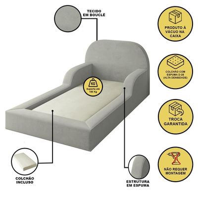 Cama Colchão Montessoriana Infantil Proteção Lateral Balaqui - Cinza Claro