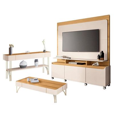 Estante Home Theater Quantum E Aparador Vivant E Mesa De Centro Cadenza Off White Cinamomo- Hb Móveis