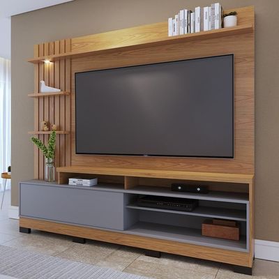 Estante Painel Para 65 Pol Com Led Aracati C04 Freijó Cinza Fosco - Lyam Decor