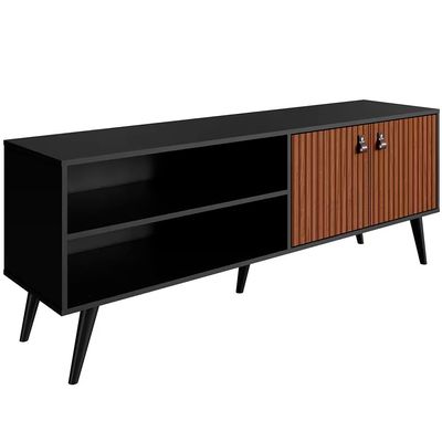 Rack Genialflex Amber com 2 Portas 160 cm Ideal para TV Preto com Marrom