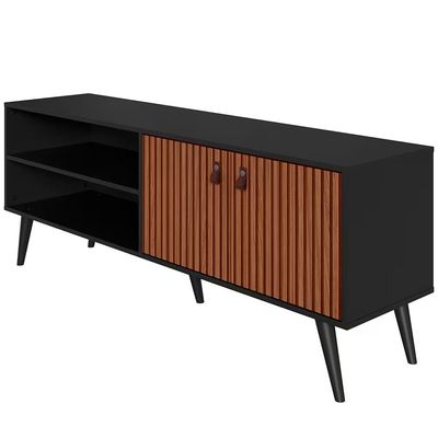 Rack Genialflex Amber com 2 Portas 160 cm Ideal para TV Preto com Marrom