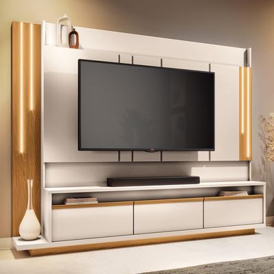 Estante Painel Para 75 Pol Com Led Mound B01 Off White Cinamomo