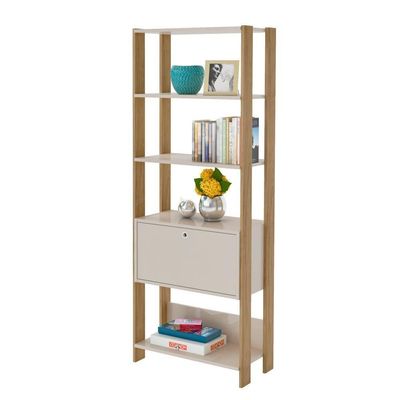 Estante Para Livros Match 1 Porta 3 Prateleiras White/carvalho Artely Off White/carvalho