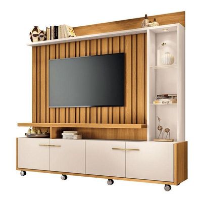 Estante Home Theater Titan Off White Cinamomo E Kit Mesa De Centro Sky Off White - Hb Móveis