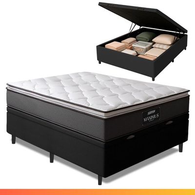 Cama Box Baú Casal Molas Ensacadas 138x188x69cm Cinza/P&B