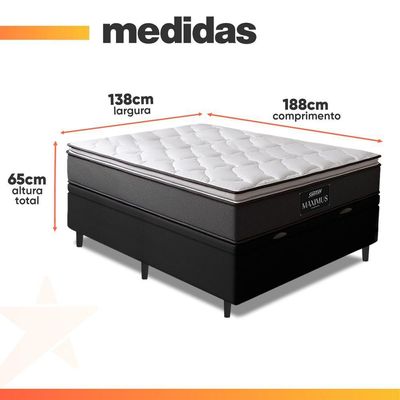 Cama Box Baú Casal Molas Ensacadas 138x188x69cm Cinza/P&B