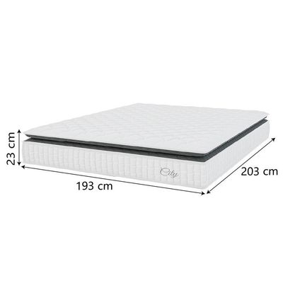 Cama Box Colchão Casal King Molas Ensacadas City Pillow Top 193x203x61cm Linho Branco Cinza