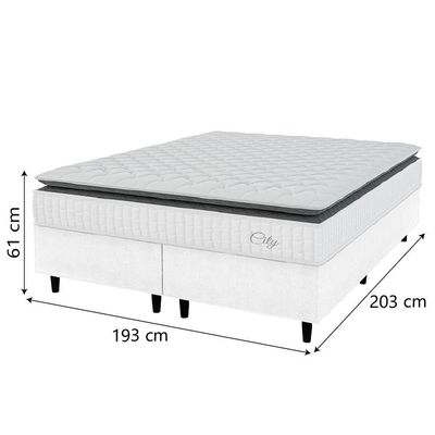 Cama Box Colchão Casal King Molas Ensacadas City Pillow Top 193x203x61cm Linho Branco Cinza