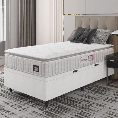 Cama Box Baú Solteiro Colchão Espuma D33 Pillow Top Van Gogh 88x188x65cm Branco Hellen