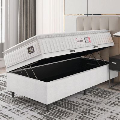 Cama Box Baú Solteiro Colchão Espuma D33 Pillow Top Van Gogh 88x188x65cm Branco Hellen