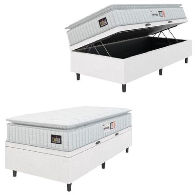 Cama Box Baú Solteiro Colchão Espuma D33 Pillow Top Van Gogh 88x188x65cm Branco Hellen