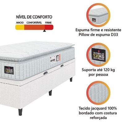 Cama Box Baú Solteiro Colchão Espuma D33 Pillow Top Van Gogh 88x188x65cm Branco Hellen