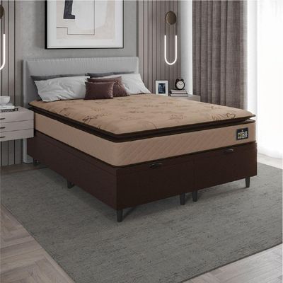 Cama Box Baú Casal Queen Colchão Espuma D33 Pillow Top Van Gogh 158x198x70cm Suede Marrom Hellen