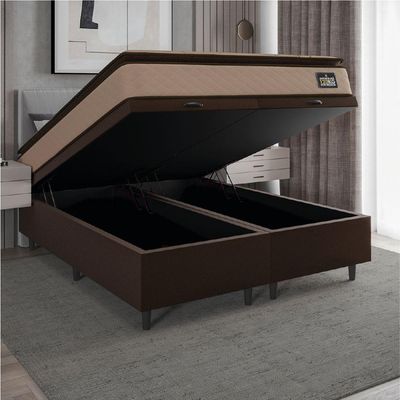 Cama Box Baú Casal Queen Colchão Espuma D33 Pillow Top Van Gogh 158x198x70cm Suede Marrom Hellen