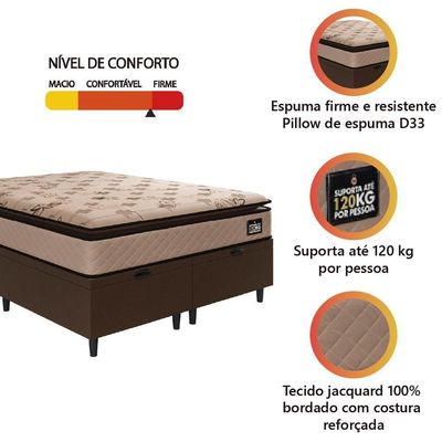 Cama Box Baú Casal Queen Colchão Espuma D33 Pillow Top Van Gogh 158x198x70cm Suede Marrom Hellen