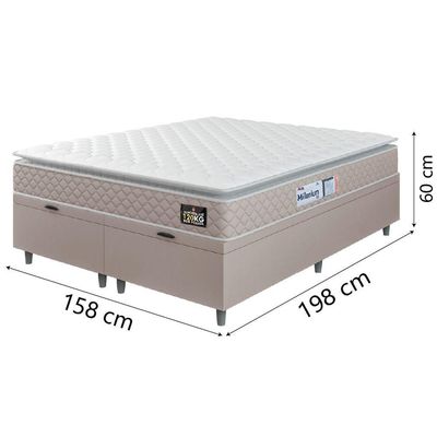 Cama Box Baú Casal Queen Colchão Espuma D33 Pillow Top Millenium 158x198x60cm Suede Bege/branco