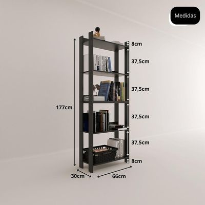 Estante Livreiro Multiuso Organizador De Livros Com 5 Prateleiras Preto Preto