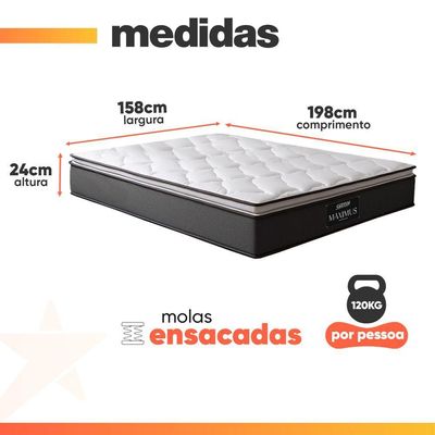 Cama Box Queen Molas Ensacadas Maximus 158x198x67cm Cinza