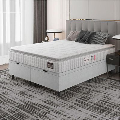 Cama Box Baú Casal Queen Colchão Espuma D33 Pillow Top Van Gogh 158x198x65cm Branco Hellen