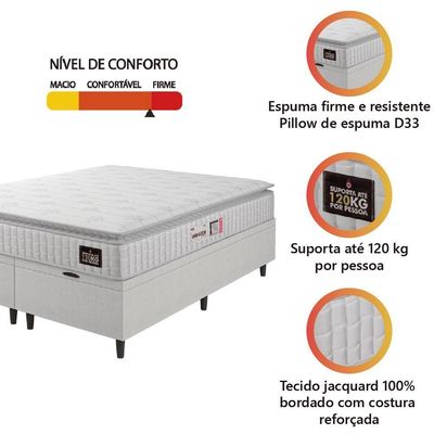 Cama Box Baú Casal Queen Colchão Espuma D33 Pillow Top Van Gogh 158x198x65cm Branco Hellen