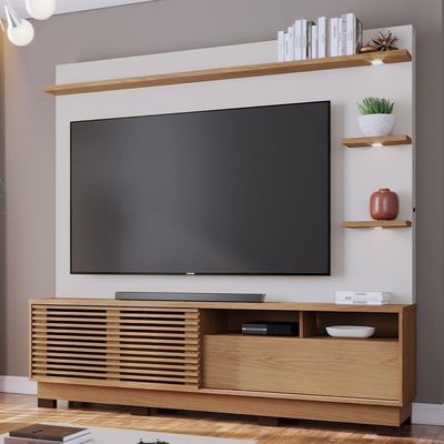 Estante Painel Para 70 Pol Com Led Itapema C04 Freijó Off White Matte - Lyam Decor