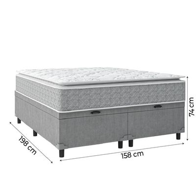 Cama Box Baú Casal Colchão Pillow 158x198x74cm Cinza/branco