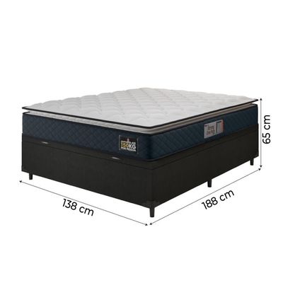 Cama Box Baú Casal Colchão Espuma D45 Pillow Top Strong 138x188x65cm Cinza/preto Hellen